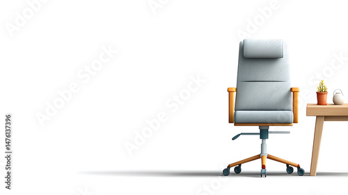 Modern office setup ergonomic chair and minimalist desk bright workspace digital illustration contemporary design