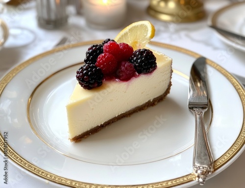 Lemon cheesecake slice with berries (1) photo