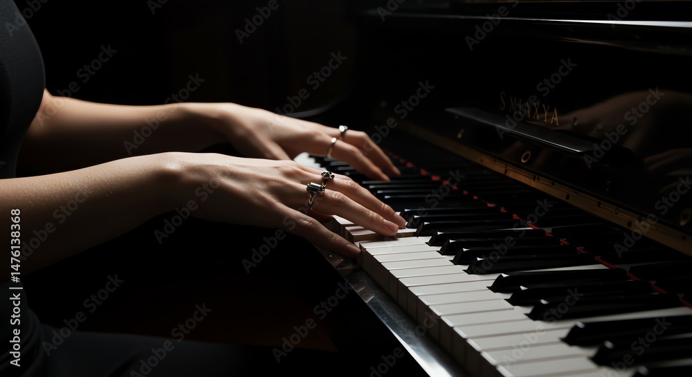 Fototapeta premium Woman Hands Playing Piano