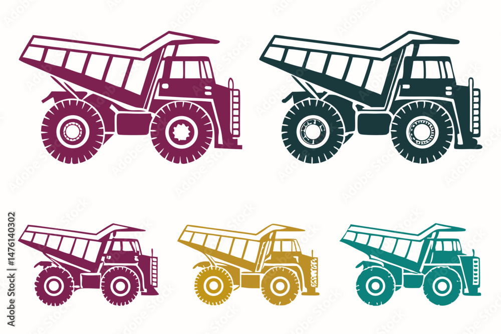 Naklejka premium set of Mining Truck silhouette vector illustration