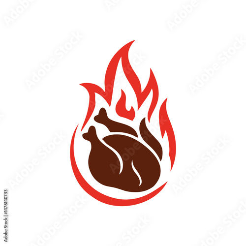 icon logo of chicken meat with hot red fire