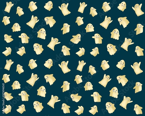 Seamless Cute Ghost Pattern on Dark Background. Ideal for Halloween designs, kids’ products, wrapping paper, and digital art projects.