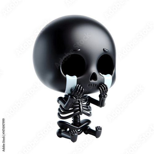 BLACK Cute 3D Skeleton Crying With Tears isolated on white background