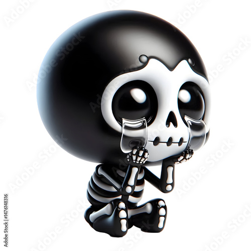 BLACK Cute 3D Skeleton Crying With Tears isolated on white background