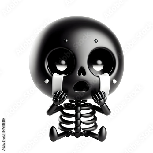 BLACK Cute 3D Skeleton Crying With Tears isolated on white background