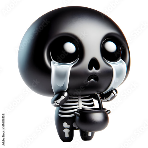 BLACK Cute 3D Skeleton Crying With Tears isolated on white background