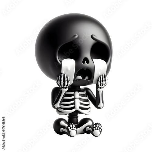 BLACK Cute 3D Skeleton Crying With Tears isolated on white background