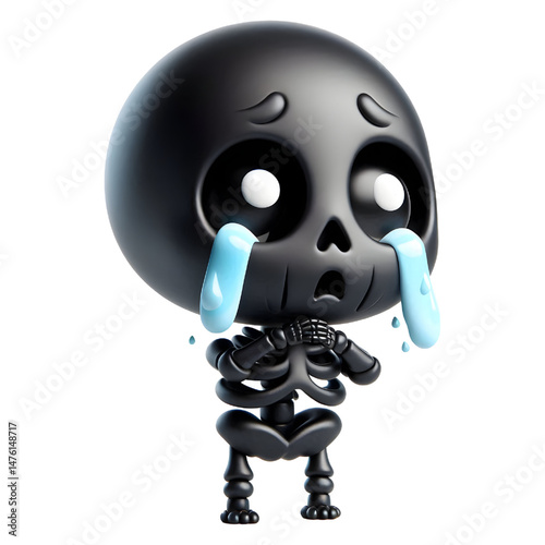 BLACK Cute 3D Skeleton Crying With Tears isolated on white background
