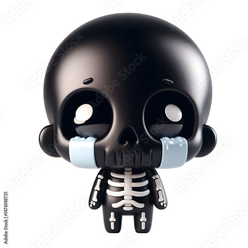 BLACK Cute 3D Skeleton Crying With Tears isolated on white background