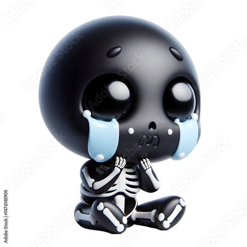 BLACK Cute 3D Skeleton Crying With Tears isolated on white background