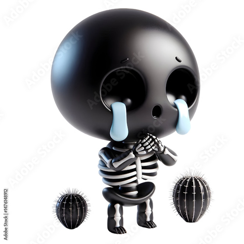 BLACK Cute 3D Skeleton Crying With Tears isolated on white background