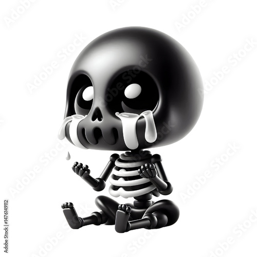 BLACK Cute 3D Skeleton Crying With Tears isolated on white background