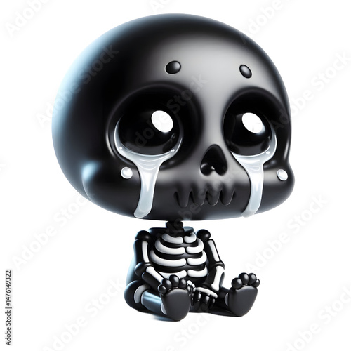 BLACK Cute 3D Skeleton Crying With Tears isolated on white background