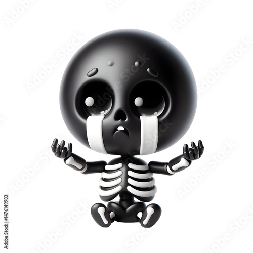 BLACK Cute 3D Skeleton Crying With Tears isolated on white background