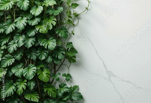 Monstera and trailing philodendron leaves covered wall