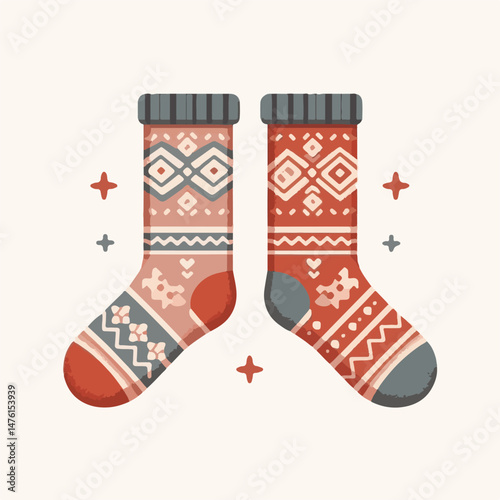 christmas, gift, stocking, winter, celebration, holiday, illustration, decoration, merry, present, festive, season, december, design, vector, greeting, background, happy, sock, red, xmas, ornament, pa