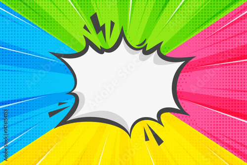 Pop art cartoon background. Comic book superhero vector backdrop with retro starburst effect. Compare template with speech bubble frame. Vintage versus abstract poster with radial rays and halftone