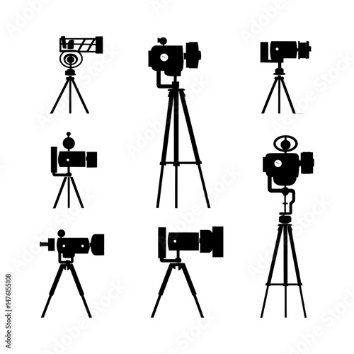 Movie Camera Silhouette set clipart on a white background