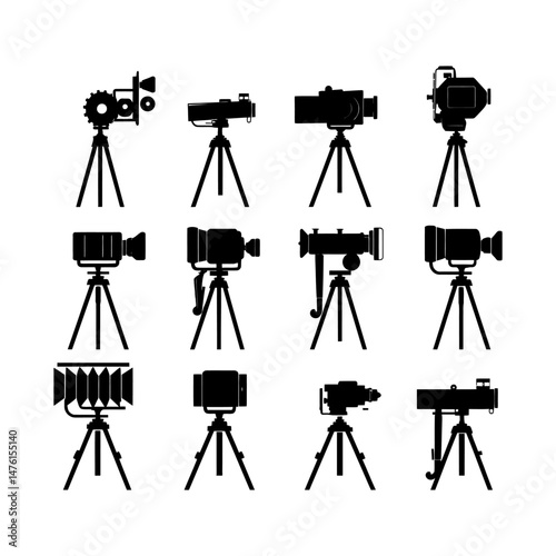 Movie Camera Silhouette set clipart on a white background