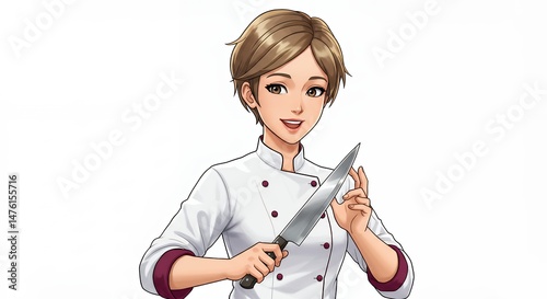 Smiling female chef holding knife