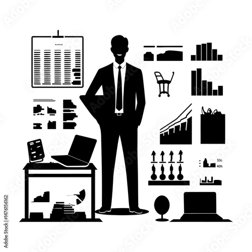 Accountant silhouette financial advisor graph