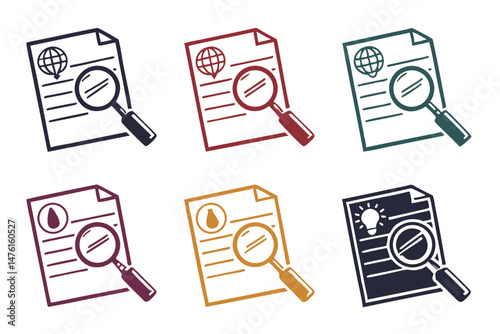 set of Searching Documents silhouette vector illustration