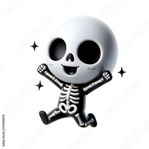 BLACK Cute 3D Skeleton Jumping With Happiness isolated on white background