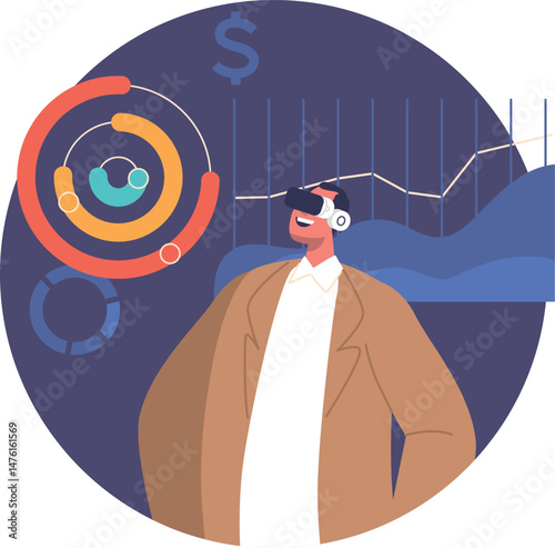 Businessman working virtual business cabinet