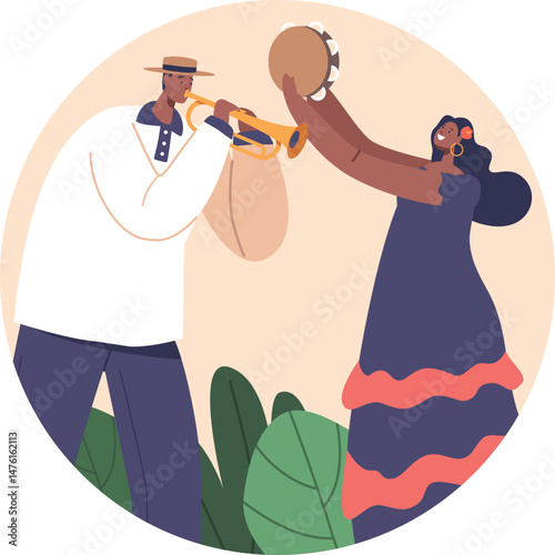 Latino musician couple playing music