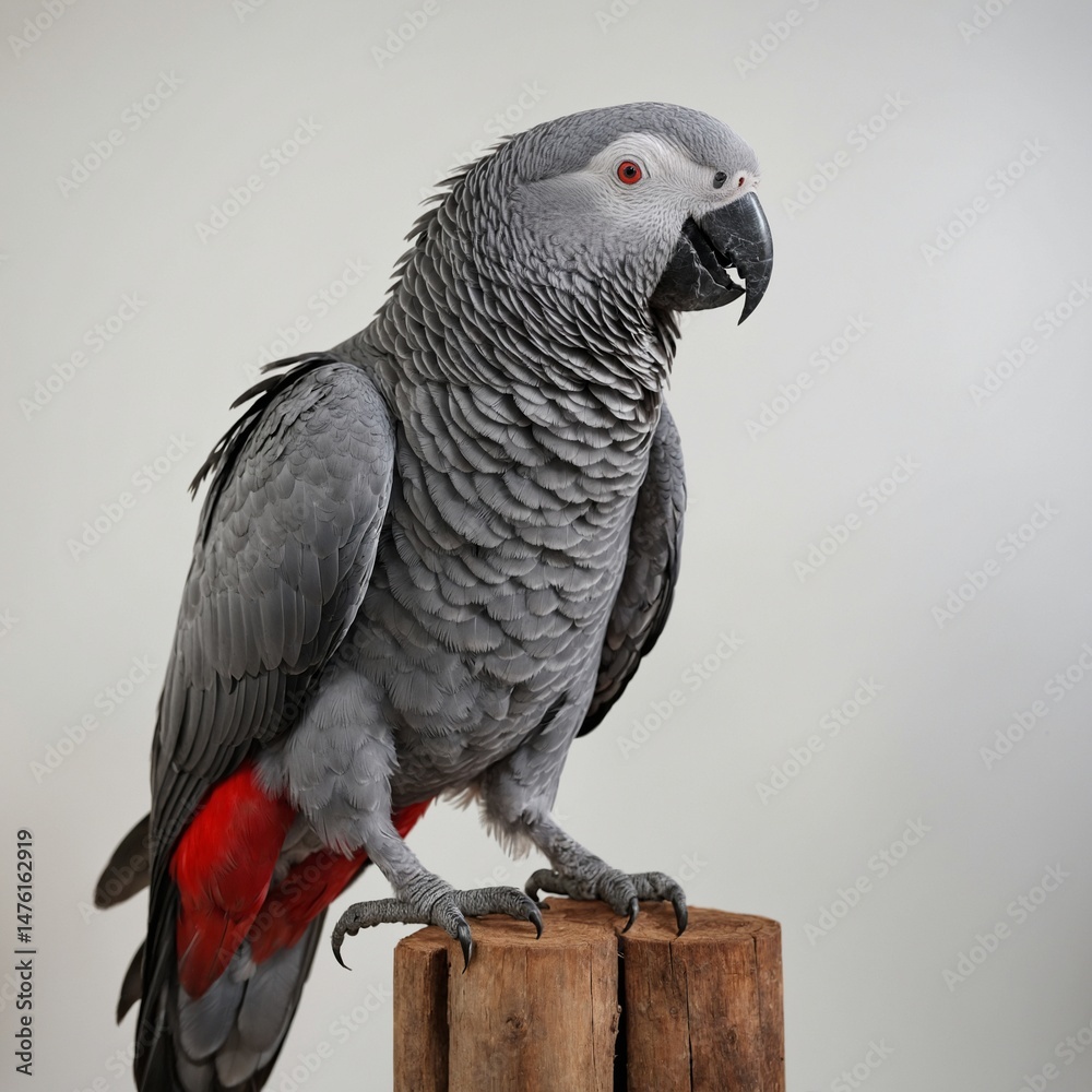 Obraz premium African Grey Parrot bird on piece of wood
