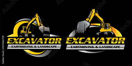 Heavy Construction Excavator Logo Design Template.