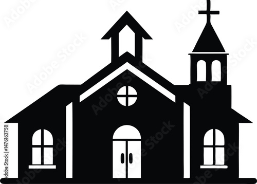 Christian church with cross silhouette vector, Christian church silhouette