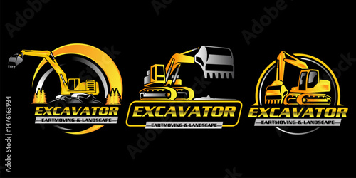 Heavy Construction Excavator Logo Design Template.