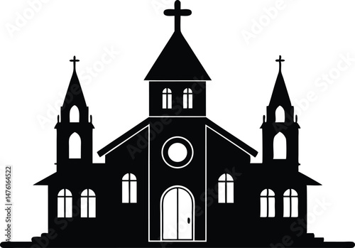 Christian church silhouette, Christian church with cross vector illustration