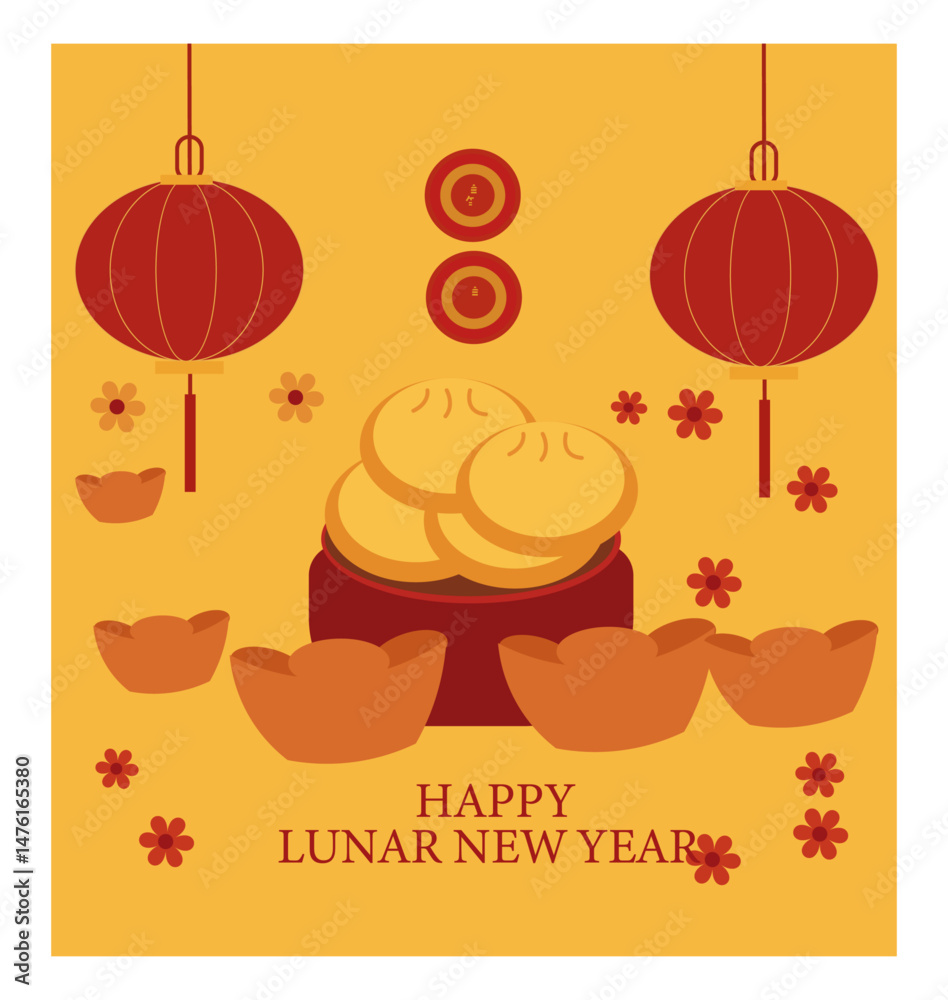 Naklejka premium Happy Lunar New Year Vector Card Collection - Chinese New Year Festive Graphics-08