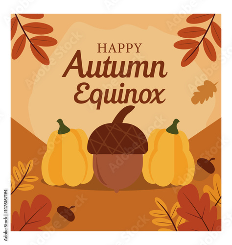 Happy Autumn Equinox Vector Illustration Set - Fall Season Graphics Pack-07