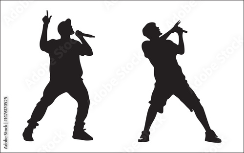 silhouettes of dancing girls microphone musician, silhouette, vector, microphone, drummer, group, music, disco, man, rock music, people, music festival