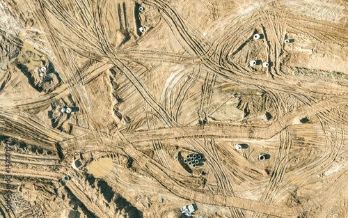 ground being prepared for building construction. leveling of construction area. aerial photo.