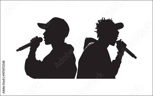 silhouette of a girl with a microphone microphone musician, silhouette, vector, microphone, drummer, group, music, disco, man, rock music, people, music festival