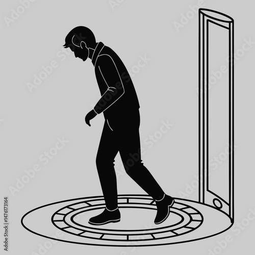 a person stepping into a teleportation chamber silhouette vector design art and illustration