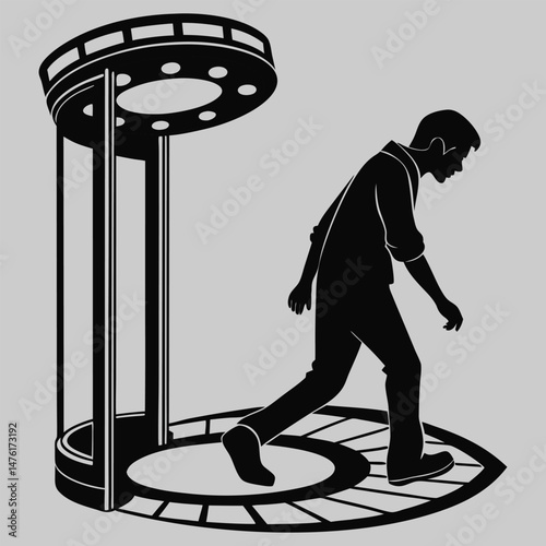 a person stepping into a teleportation chamber silhouette vector design art and illustration