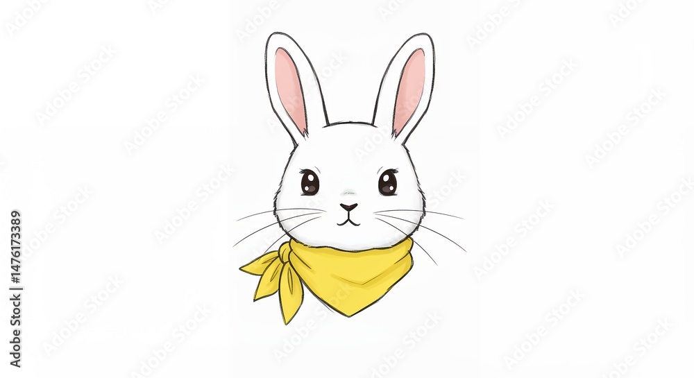 Fototapeta premium Cartoon white rabbit with yellow bandana