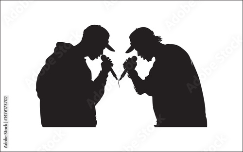 silhouette of a man and woman microphone musician, silhouette, vector, microphone, drummer, group, music, disco, man, rock music, people, music festival