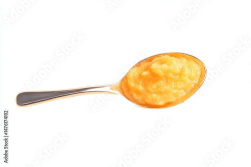 Obraz na płótnie Baby food. Tasty puree in spoon isolated on white w salonie