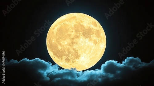 Majestic Full Moon Rising Above Dark Clouds at Night