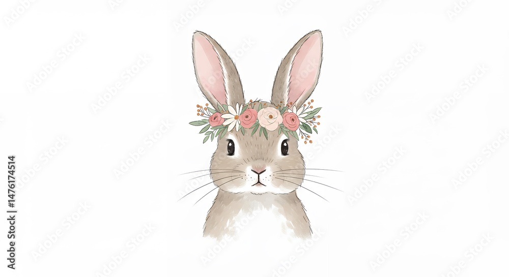 Fototapeta premium Rabbit with flower crown illustration