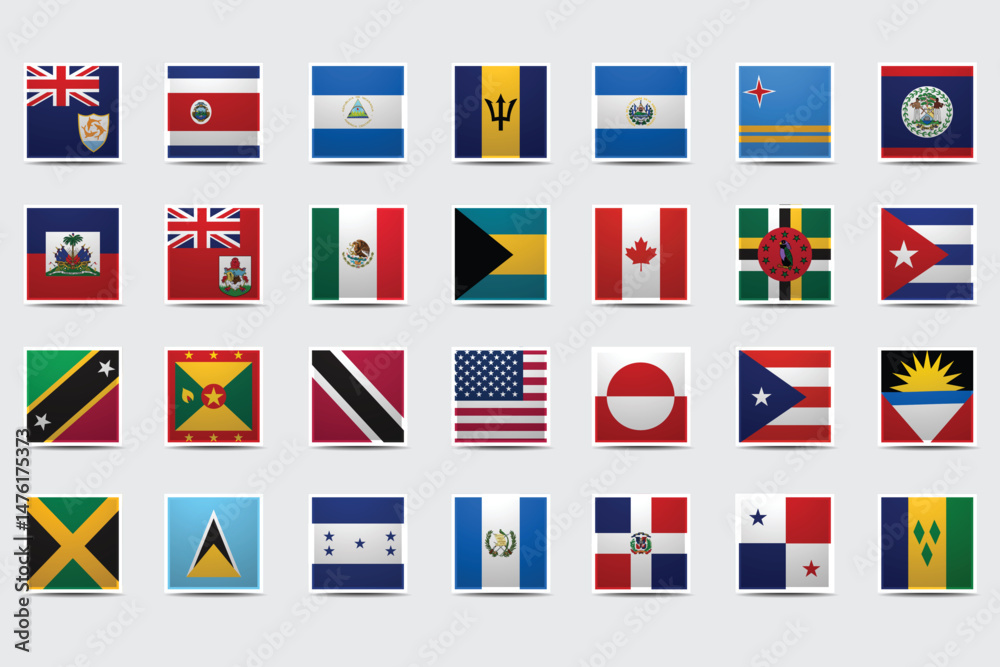 Fototapeta premium American all countries flags and badges vector 