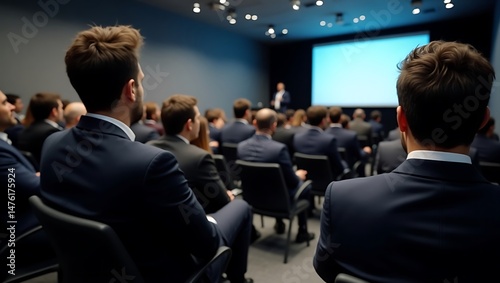 Business people or students are watching a presentation or attend a training or seminar in a lecture hall or auditorium. Conference hall full of people participating in the business training
