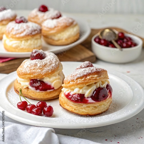 Wallpaper Mural Cream Filled Profiteroles with Cherries Torontodigital.ca