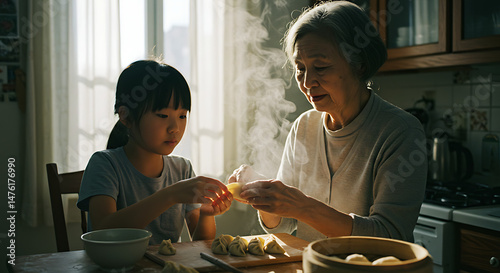 Grandma teaches granddaughter the art of making delicious dumplings a heartwarming family moment